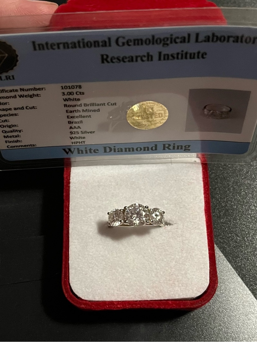 Natural 3CT Trinity Diamond Ring with Certificate